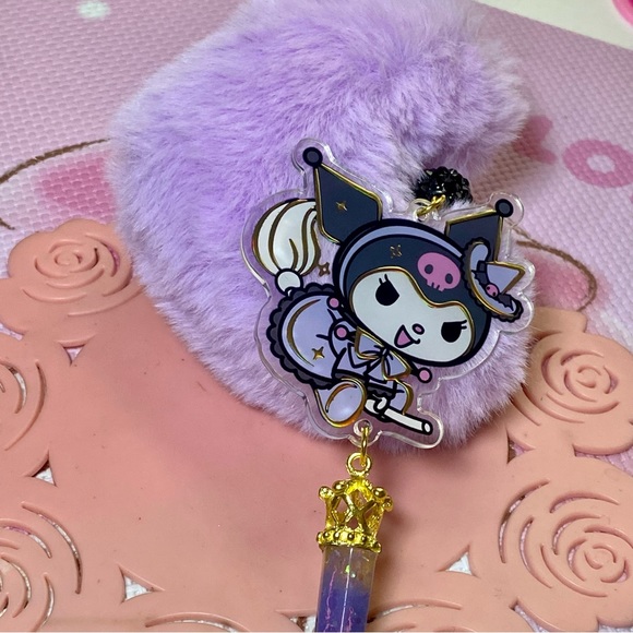 Sanrio Kuromi Purple Witch Pom Pom Pastel Goth handmade keychain - Picture 6 of 7